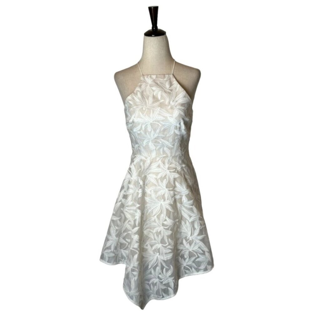 Keepsake Dress Women XS Ivory White Floral Lace‎ Halter Neck Asymmetric Hem Mini